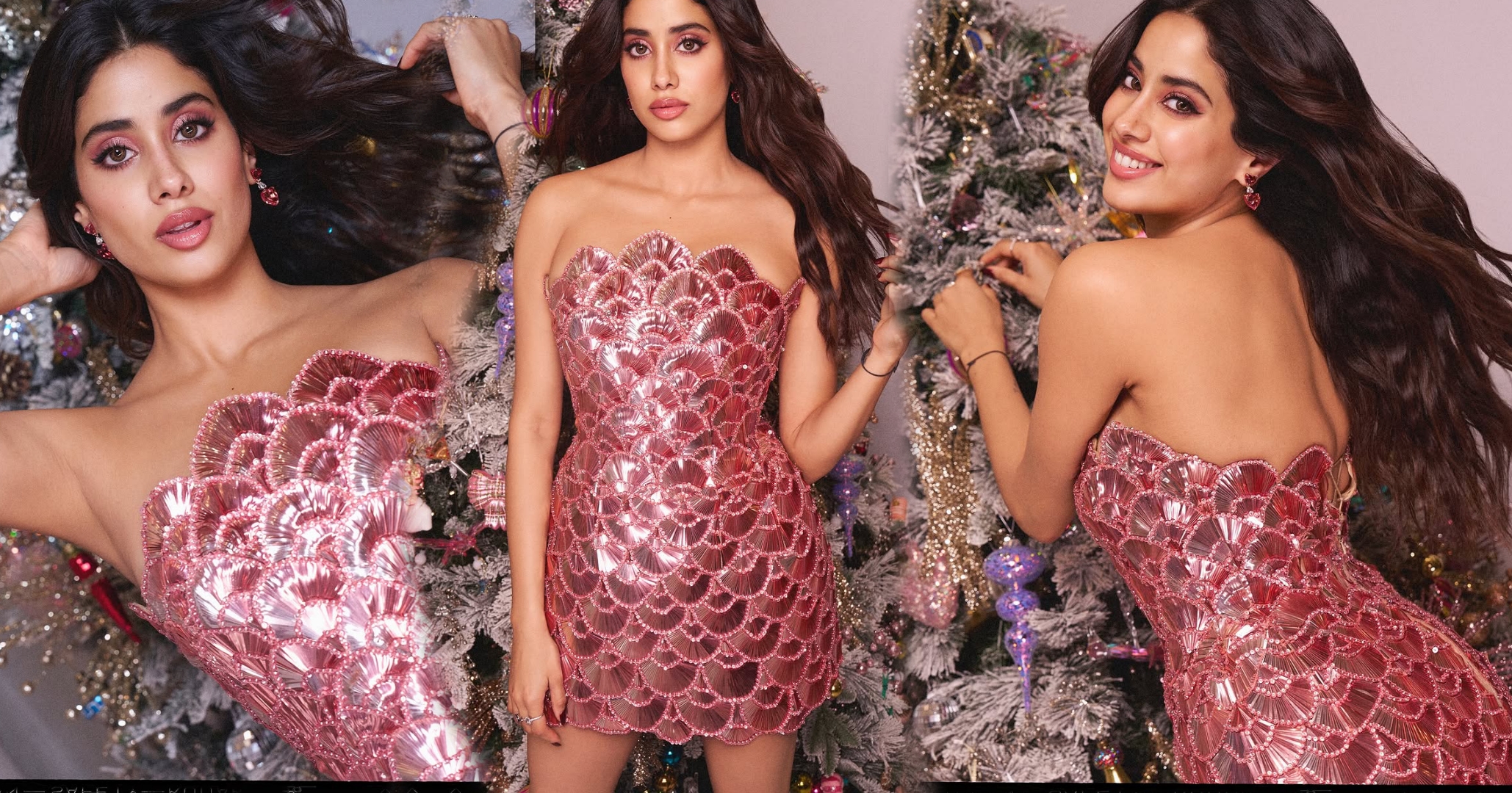 Janhvi Kapoor Brought A Pink Touch To The Christmas Season 2024 In A Seashell Dress | Janhvi kapoor Today’s look Trending  | Trendingstorys.com